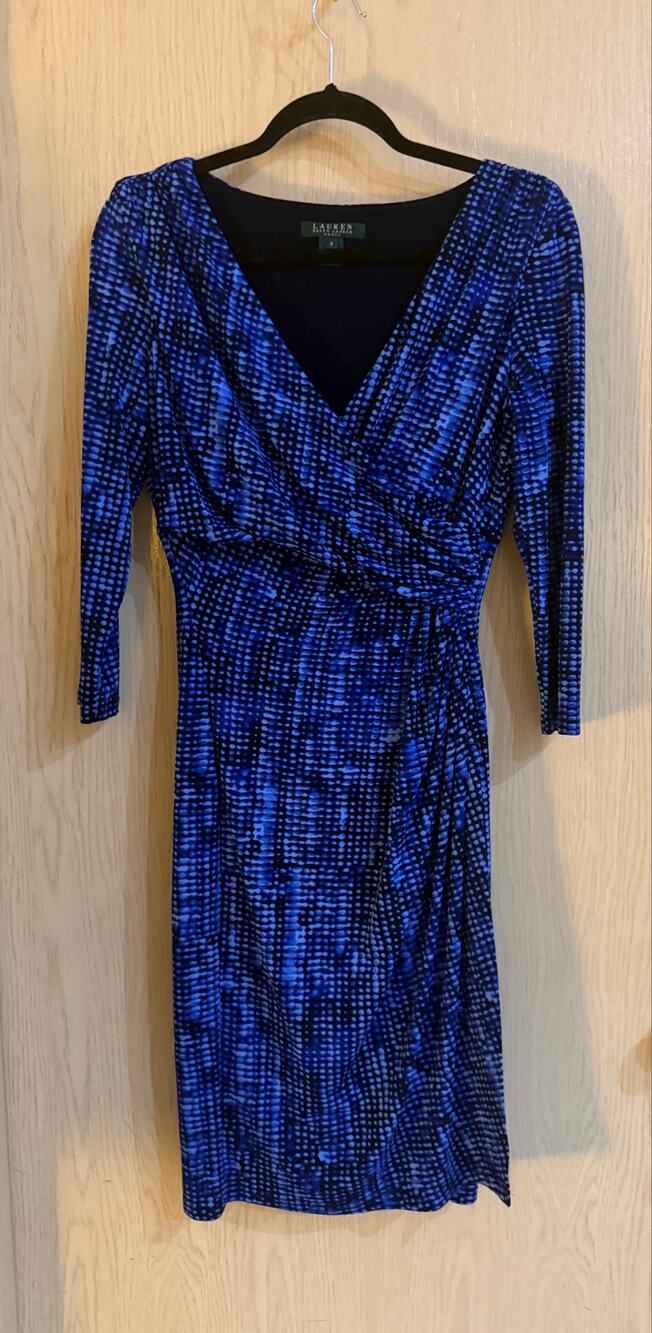 Lauren Ralph Lauren Blue Abstract Faux Wrap Dress Size 6